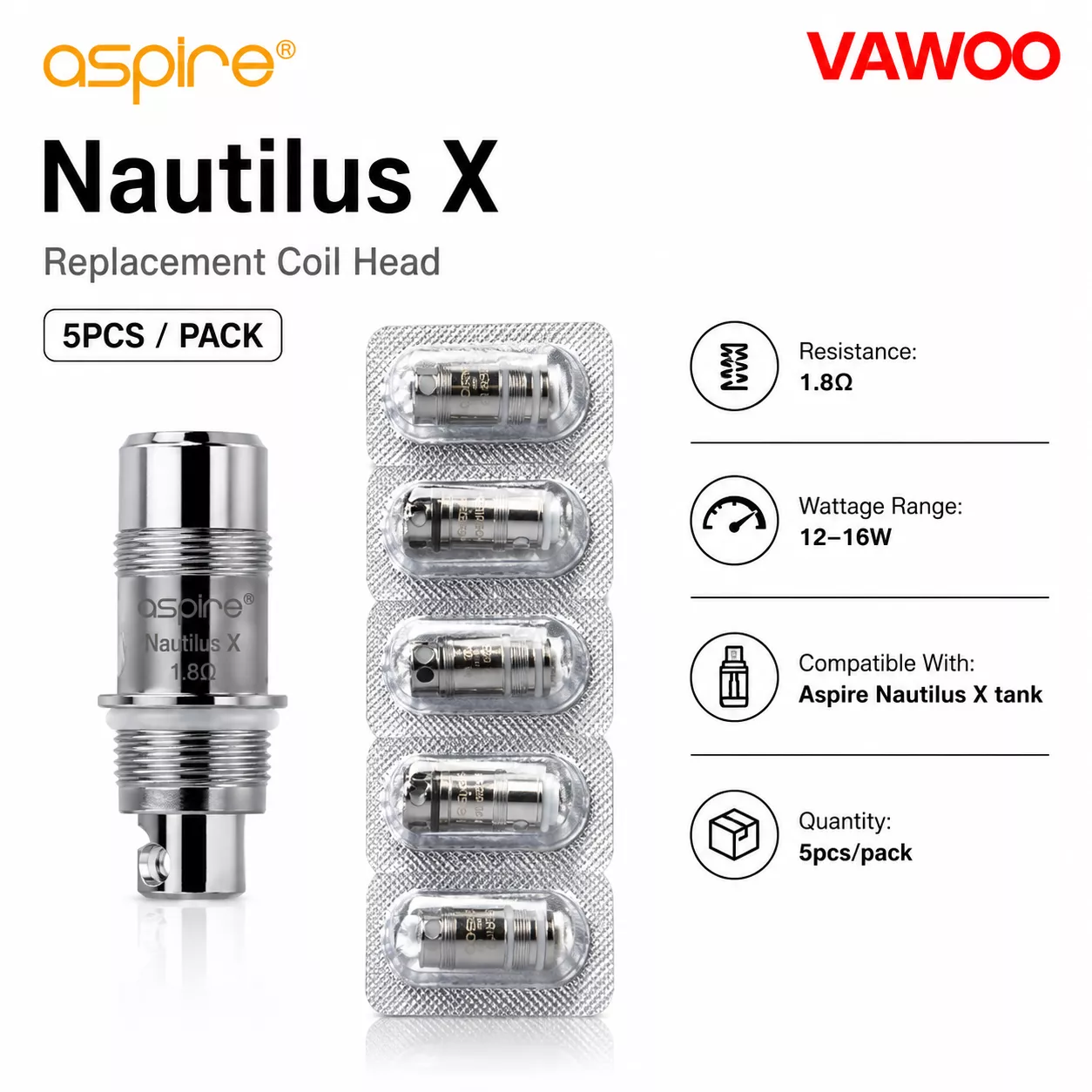 Aspire Nautilus X Replacement Coil Head 5pcs replacement coil for coils & atomizers - related product image