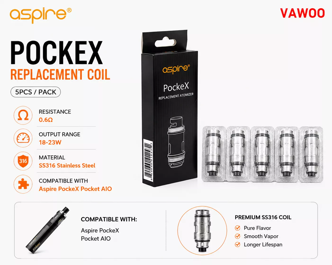 Aspire PockeX Replacement Coil Head 5pcs replacement coil for coils & atomizers - related product image