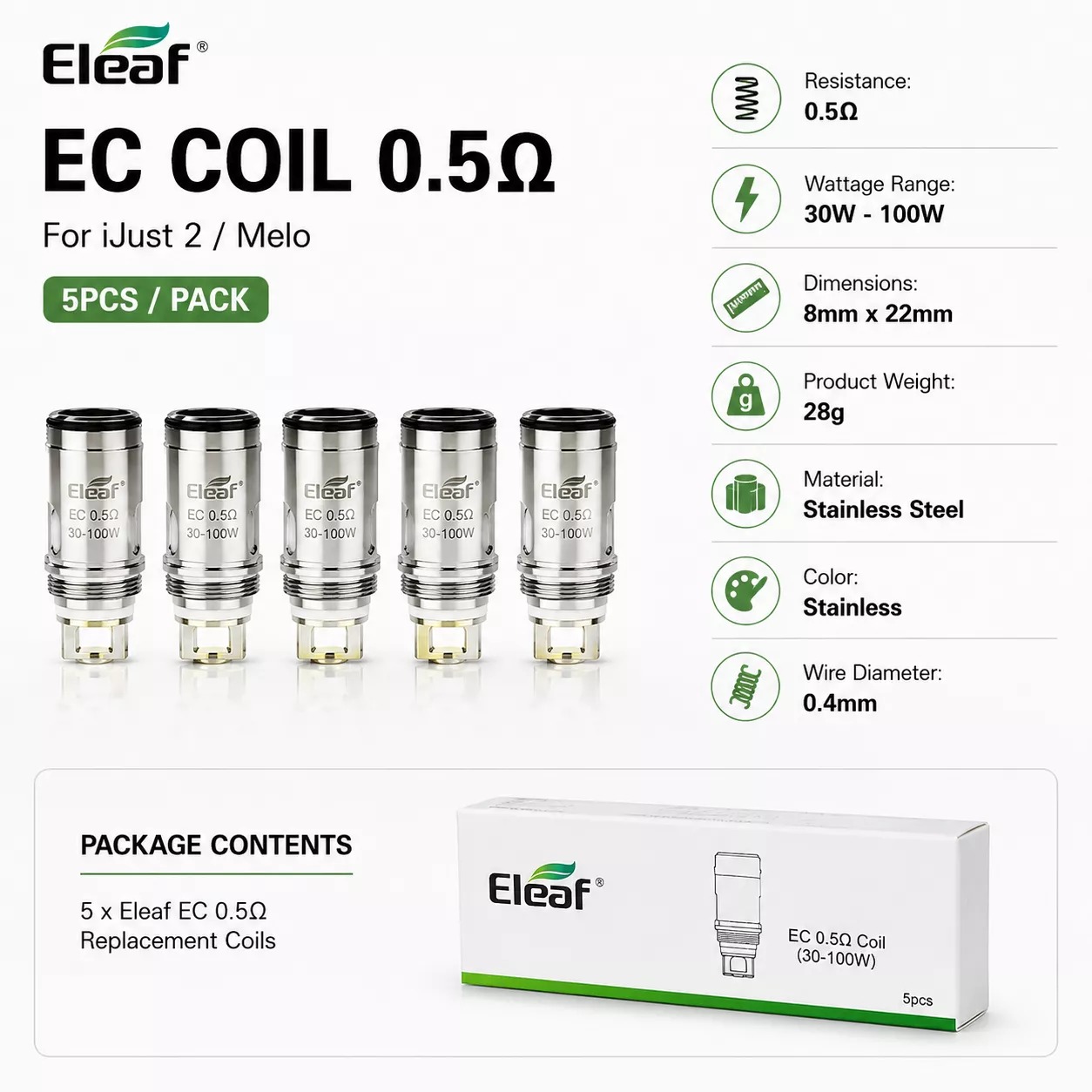 Eleaf EC Coil 0.5ohm for iJust 2/Melo 5pcs replacement coil for coils & atomizers - related product image