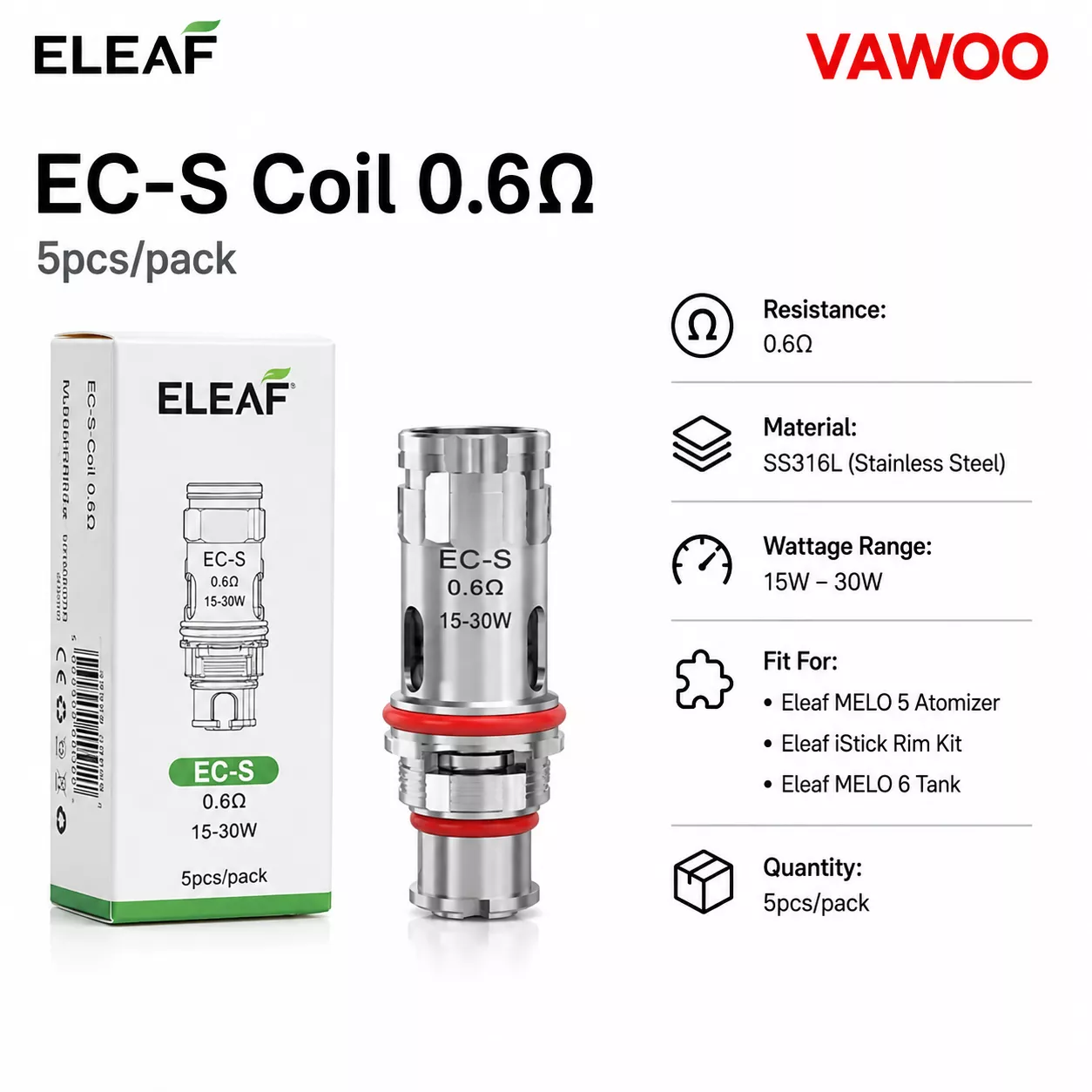 Eleaf EC-S Coil 0.6ohm 5pcs replacement coil for coils & atomizers - related product image