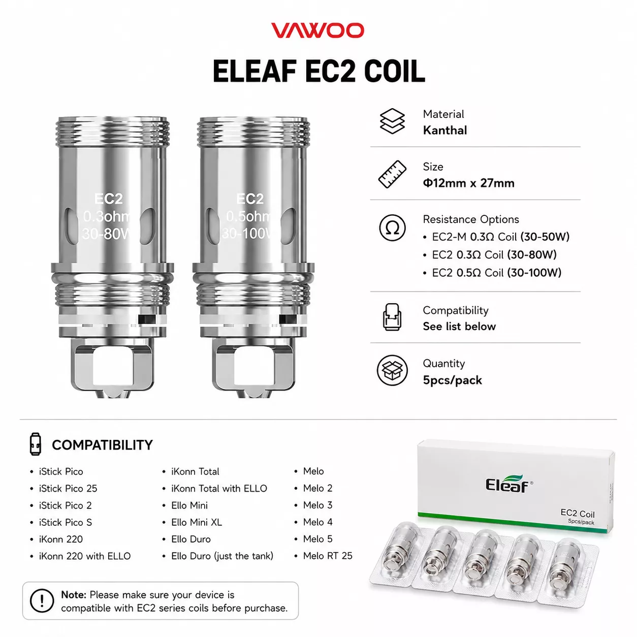 Eleaf EC2 Coil replacement coil for coils & atomizers - main product image