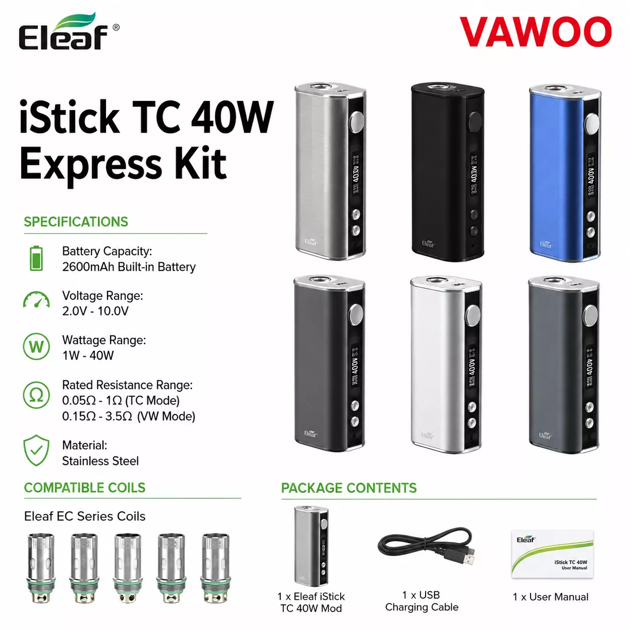 Eleaf iStick TC 40W Express Kit vape kit for vape mods - main product image