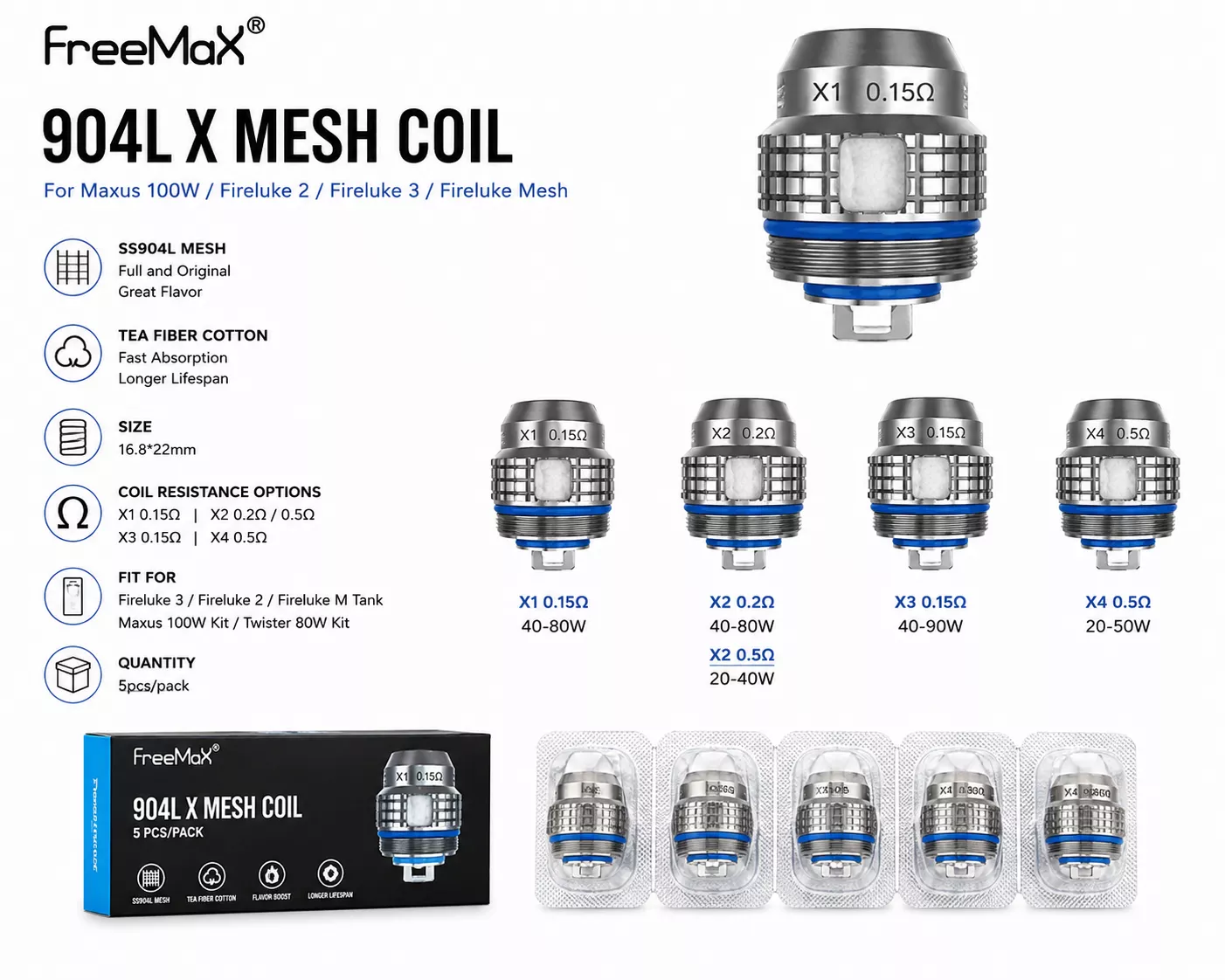 Freemax 904L X Mesh Coil for Maxus 100W/Fireluke 2/Fireluke 3/Fireluke Mesh replacement coil for coils & atomizers - related product image