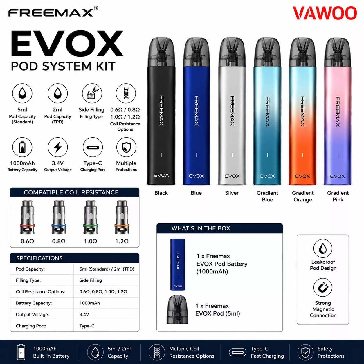 Freemax EVOX Pod System Kit 1000mAh 5ml pod system for pod systems - main product image