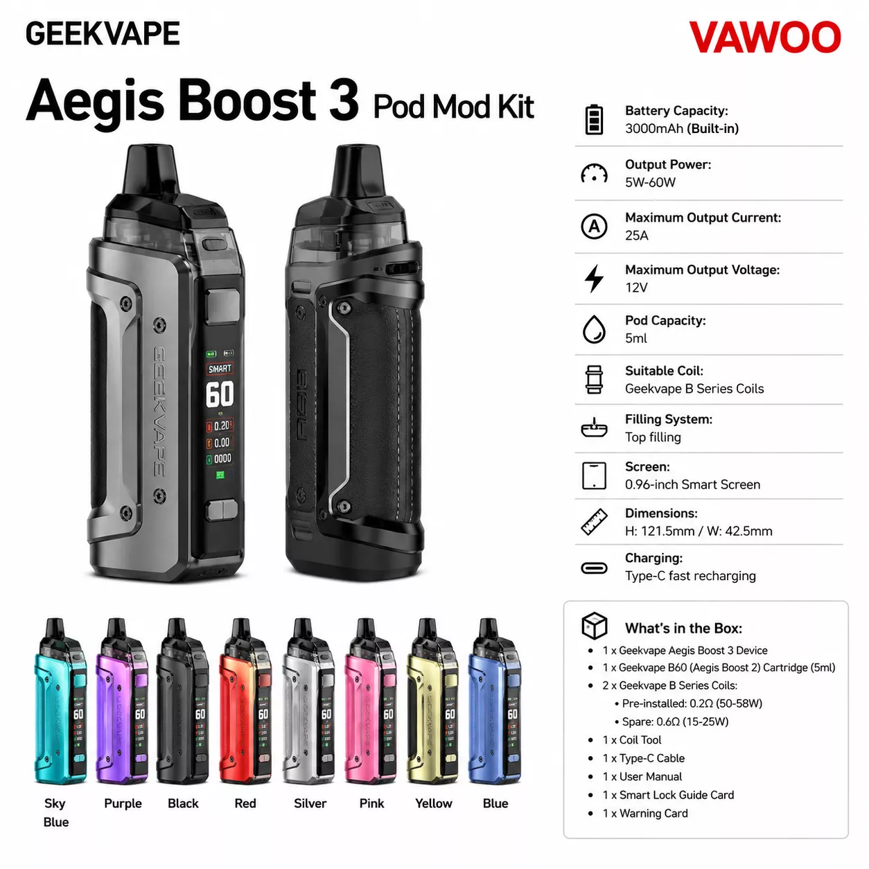 Geekvape Aegis Boost 3 Pod Mod Kit 3000mAh (Max 60w) 5ml vape mod for pod systems - related product image