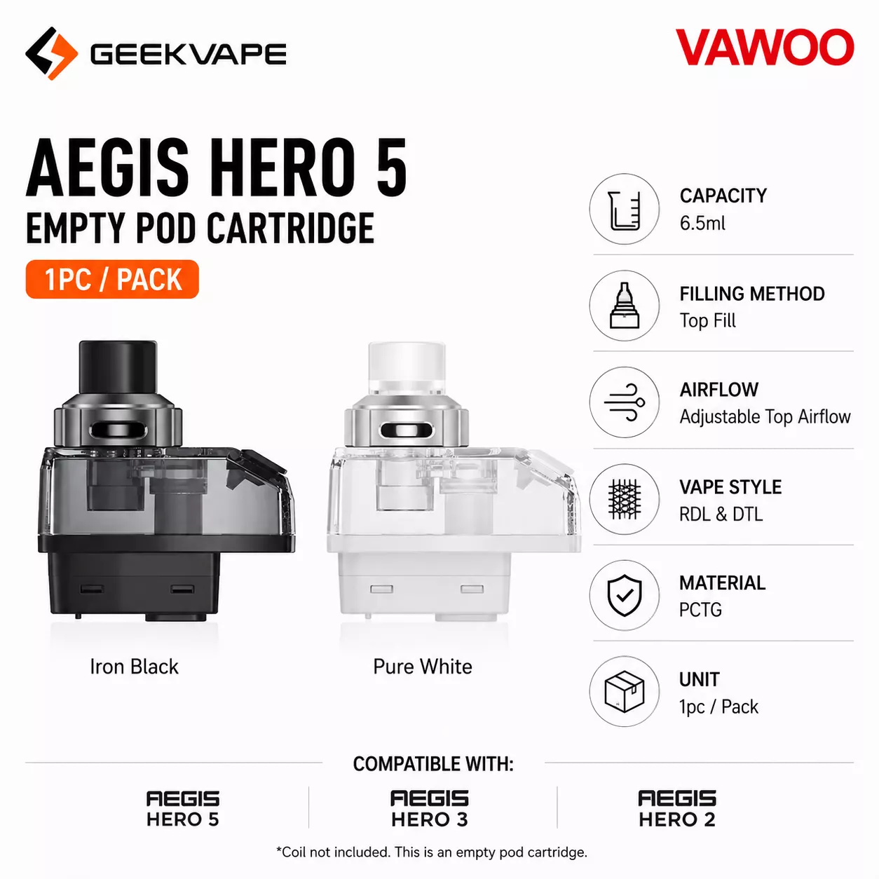 Geekvape Aegis Hero 5 Empty Pod Cartridge 6.5ml (1pc/Pack) pod system for pod systems - related product image