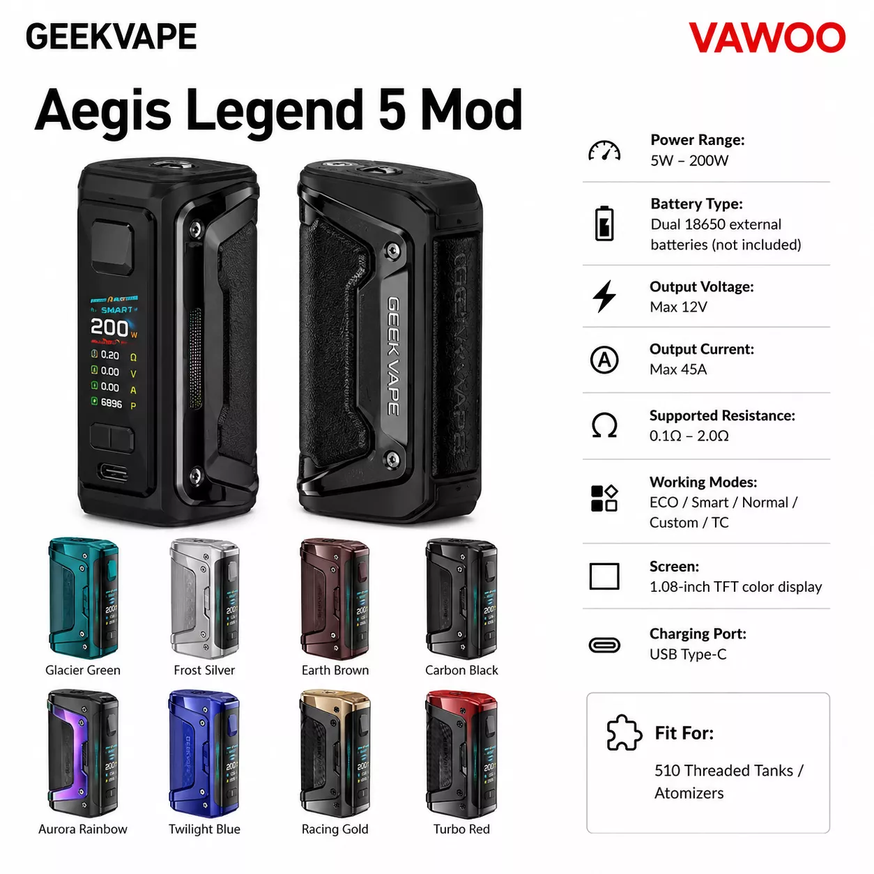 GeekVape Aegis Legend 5 Box Mod by Vaping Space vape mod for vape mods - related product image