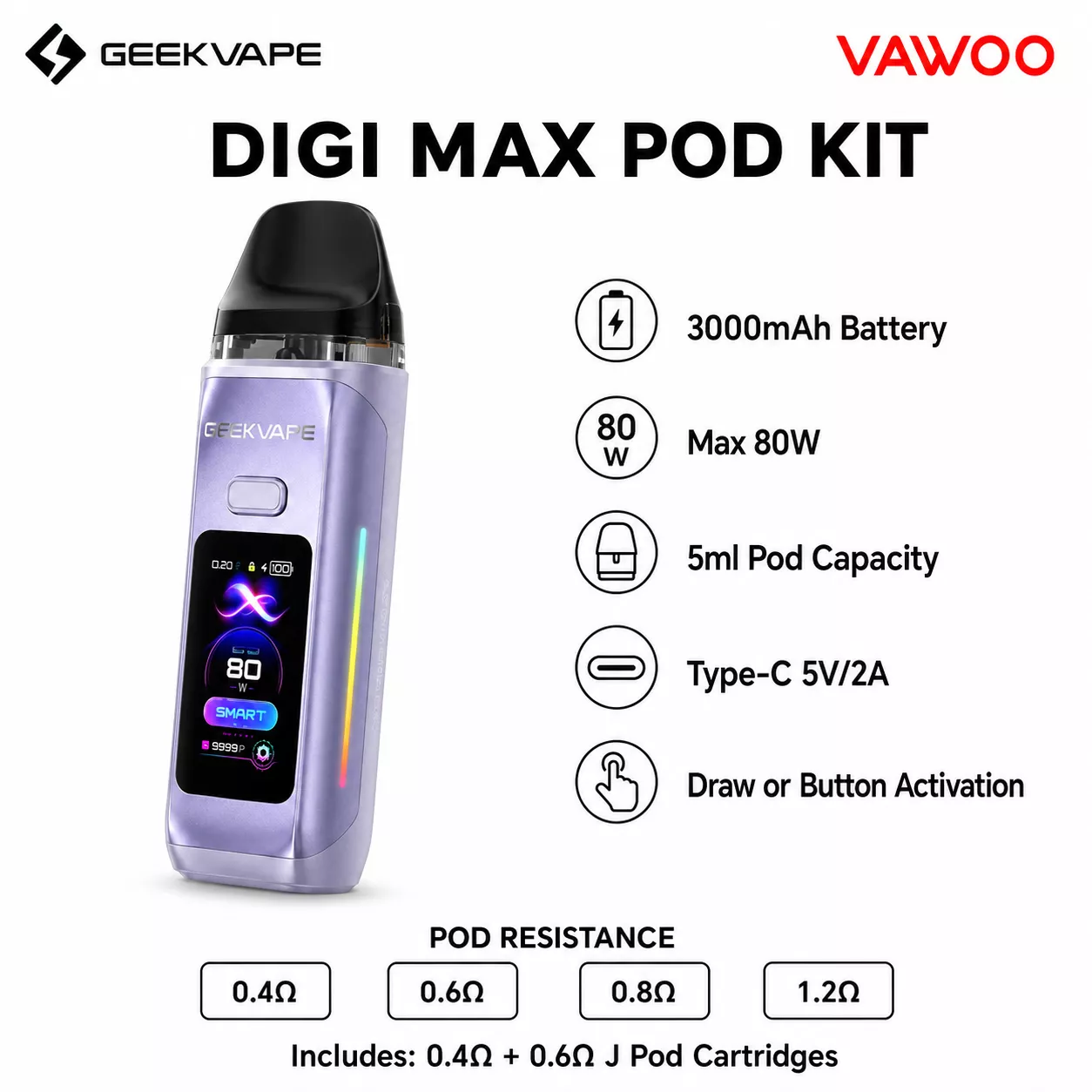 Geekvape DIGI Max R Pod Kit 3000mAh 5ml(Max 80W) pod system for pod systems - main product image
