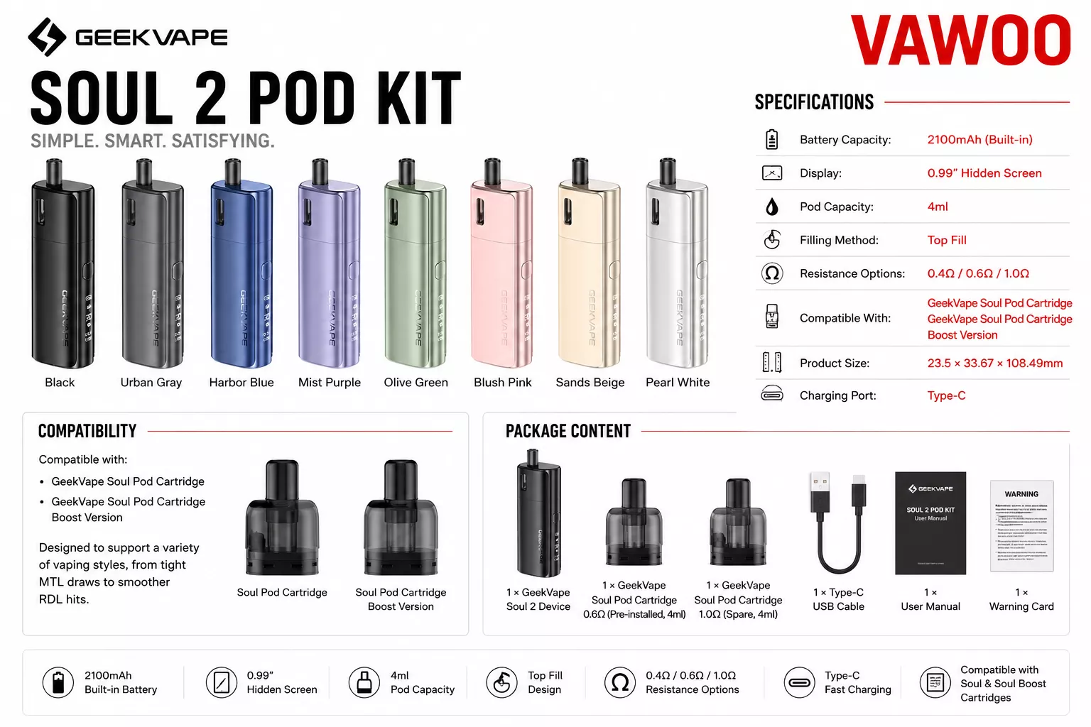 GeekVape Soul 2 Pod Kit pod system for coils & atomizers - related product image