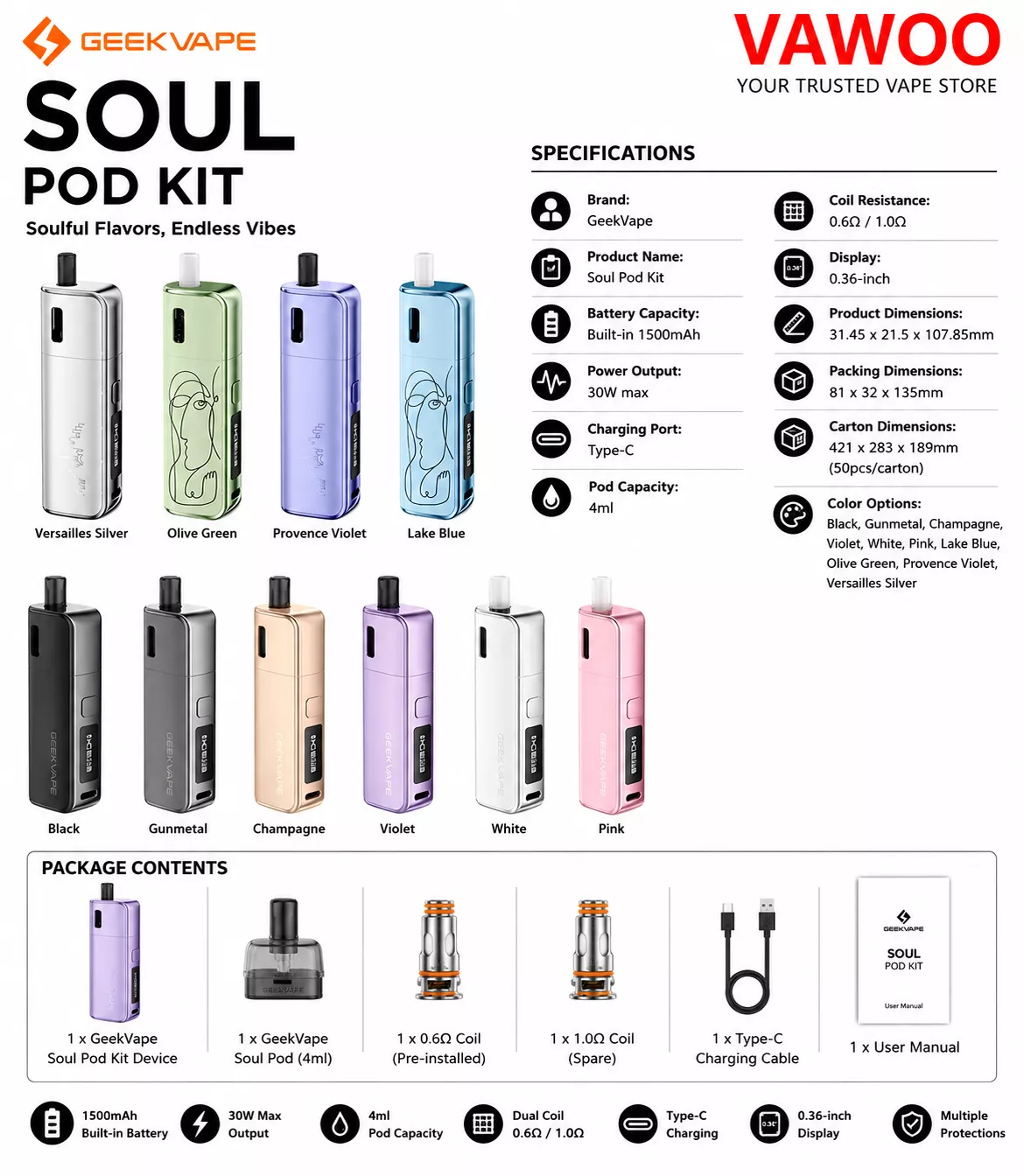 GeekVape Soul Pod Kit by SMOK pod system for coils & atomizers - main product image