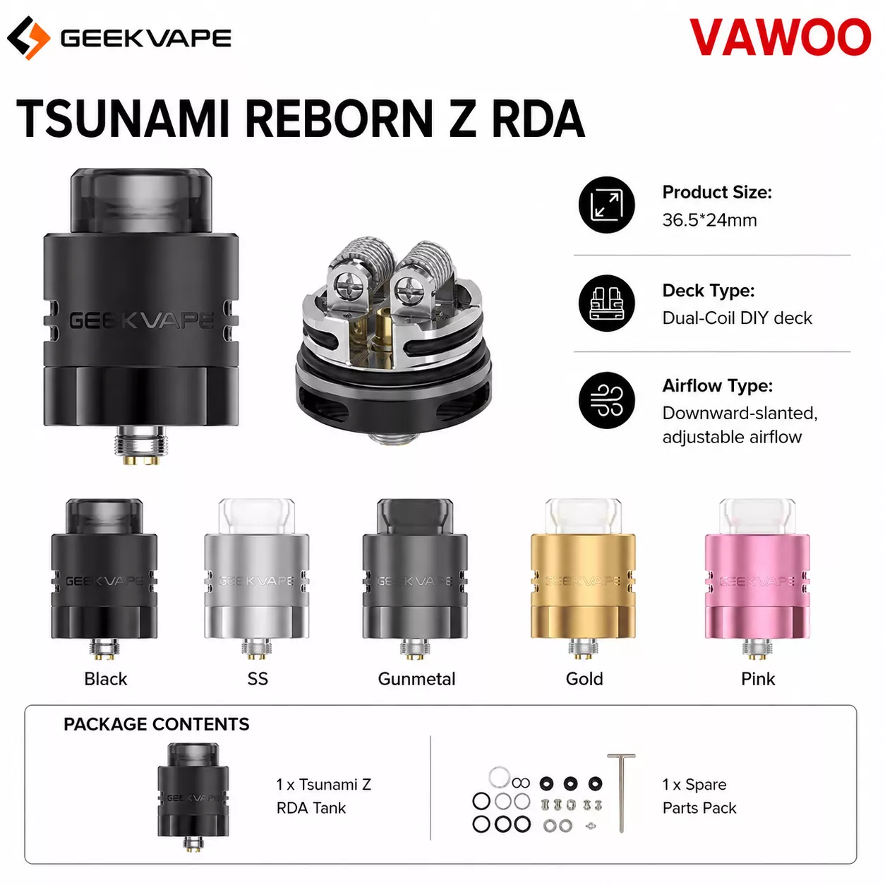 GeekVape Tsunami Reborn Z RDA atomizer tank for coils & atomizers - main product image