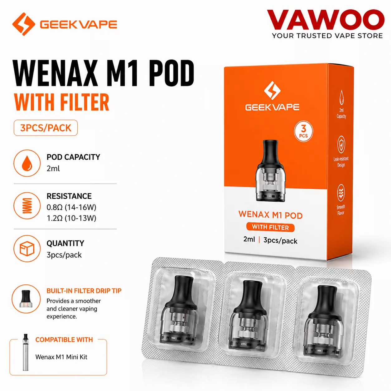 Geekvape Wenax M1 Pod With Filter 2ml (3pcs/pack) pod system for pod systems - related product image