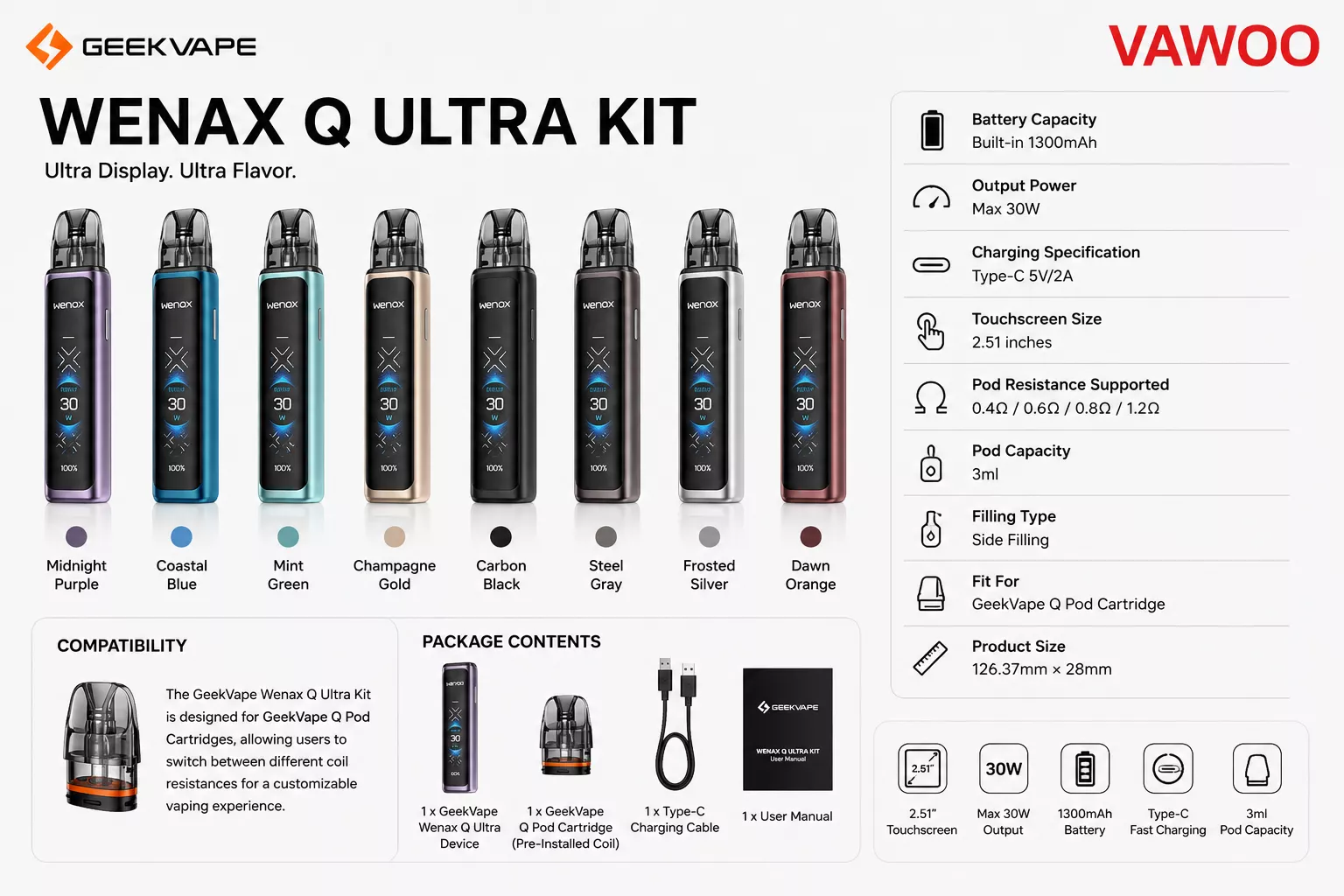 GeekVape Wenax Q Ultra Kit by Vaping Space vape kit for pod systems - main product image