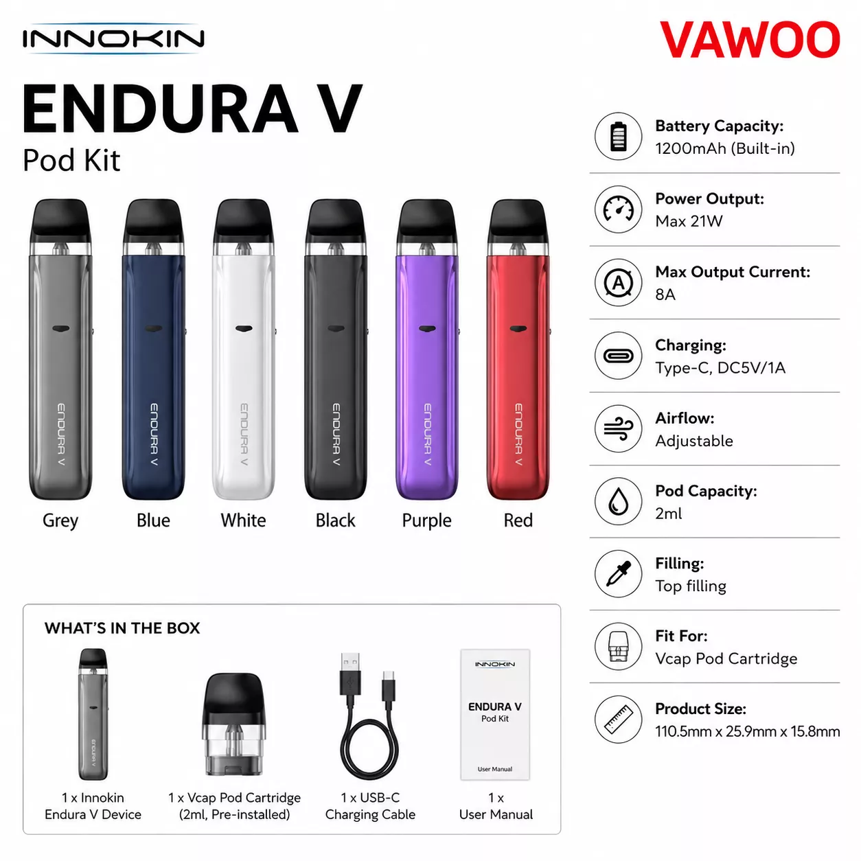 Innokin Endura V Pod Kit pod system for coils & atomizers - main product image