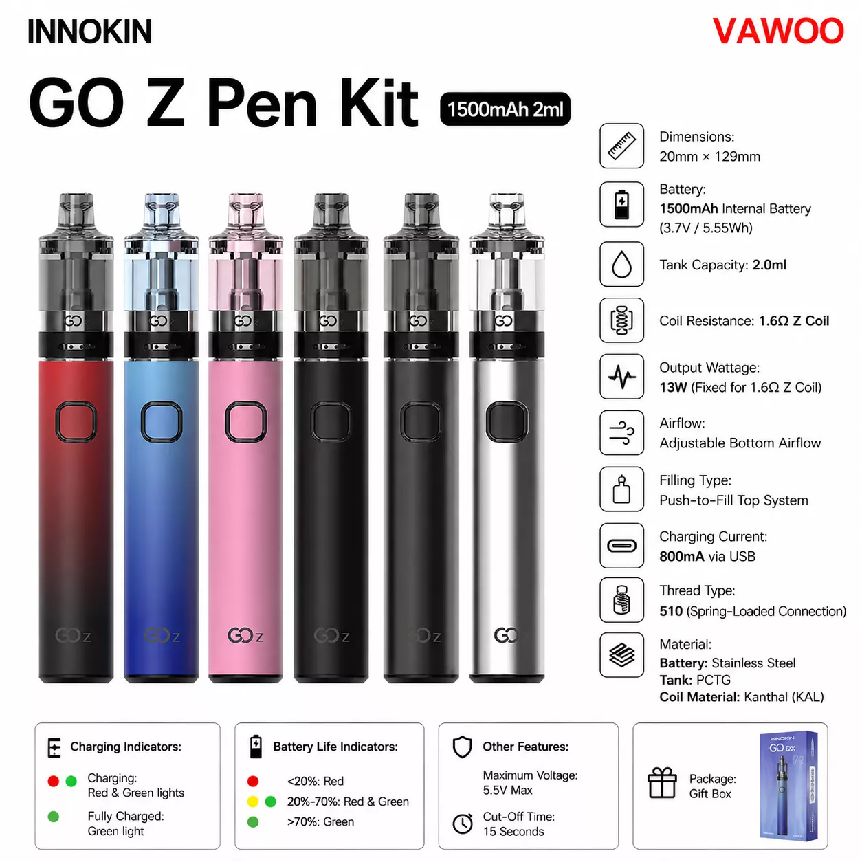 Innokin GO Z Pen Kit 1500mAh 2ml vape kit for vape kits - related product image