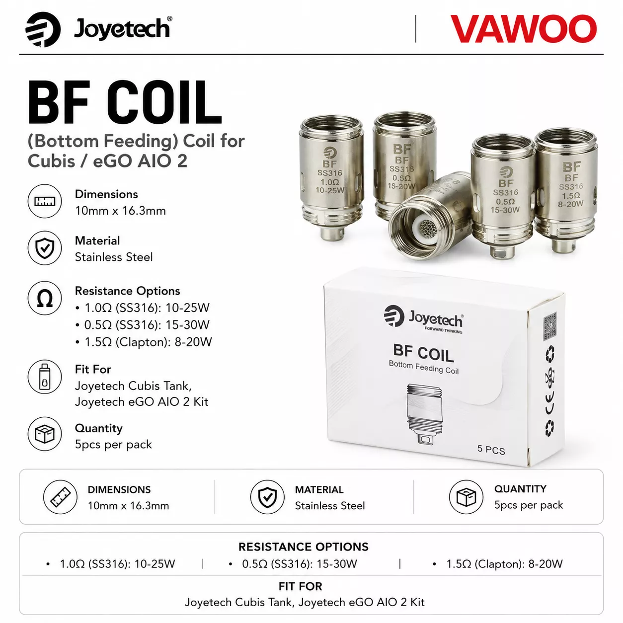Joyetech BF (Bottom Feeding) Coil for Cubis/eGO AIO 2 replacement coil for coils & atomizers - related product image