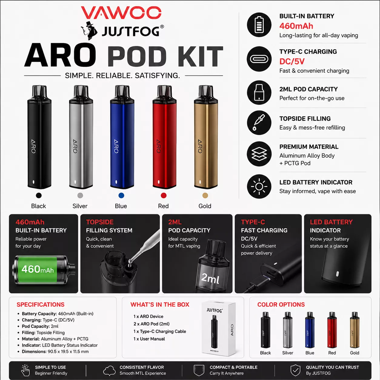 Justfog Aro Pod Kit pod system for pod systems - main product image