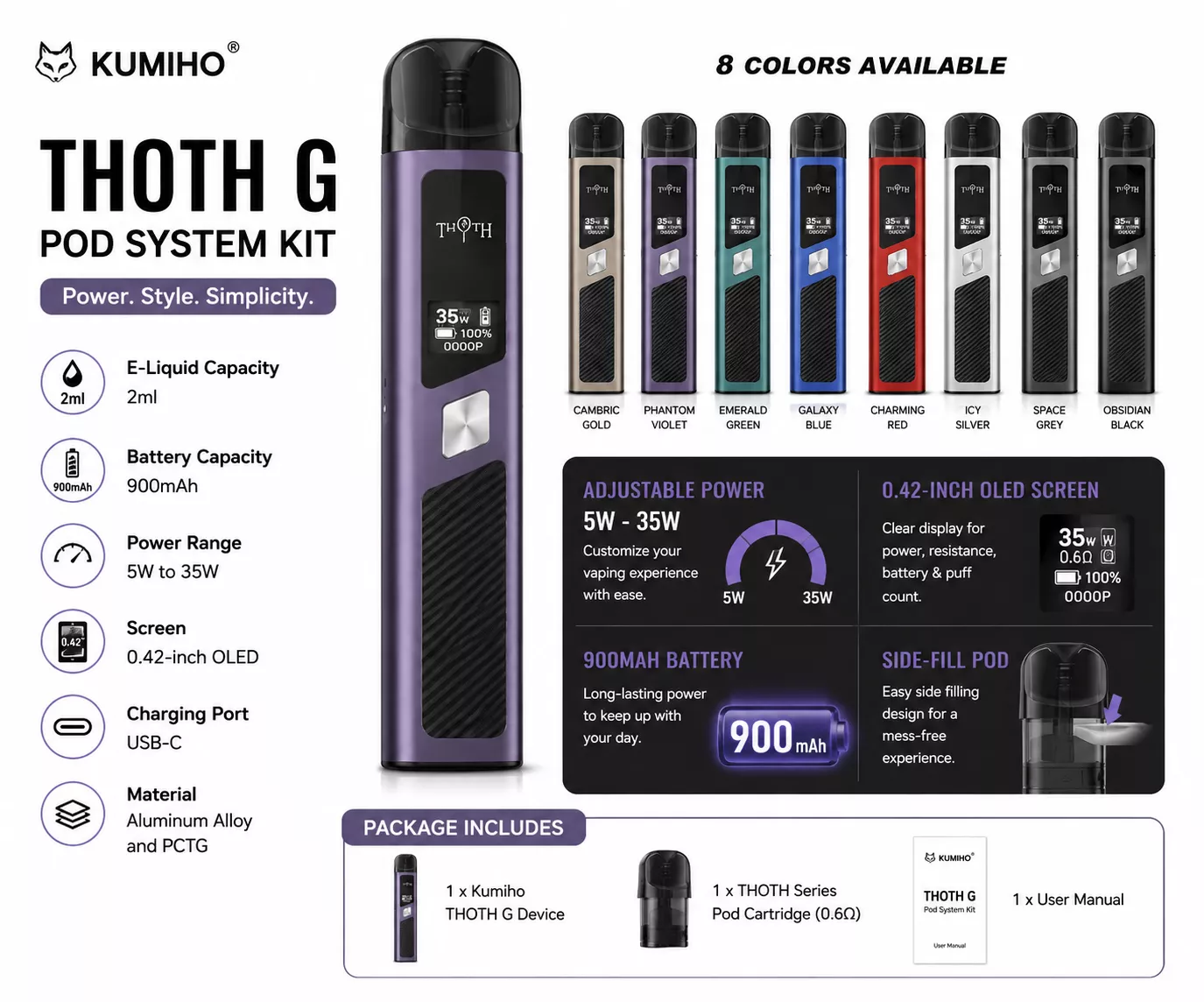 Kumiho THOTH G Pod System Kit 900mAh 2ml pod system for pod systems - main product image