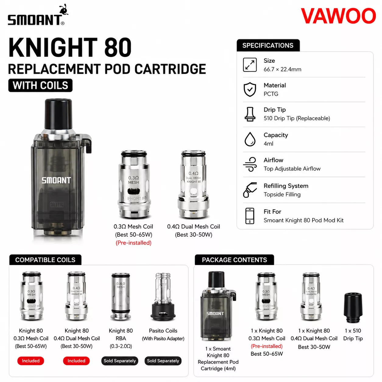 Smoant Knight 80 Replacement Pod Cartridge with coils replacement coil for coils & atomizers - related product image
