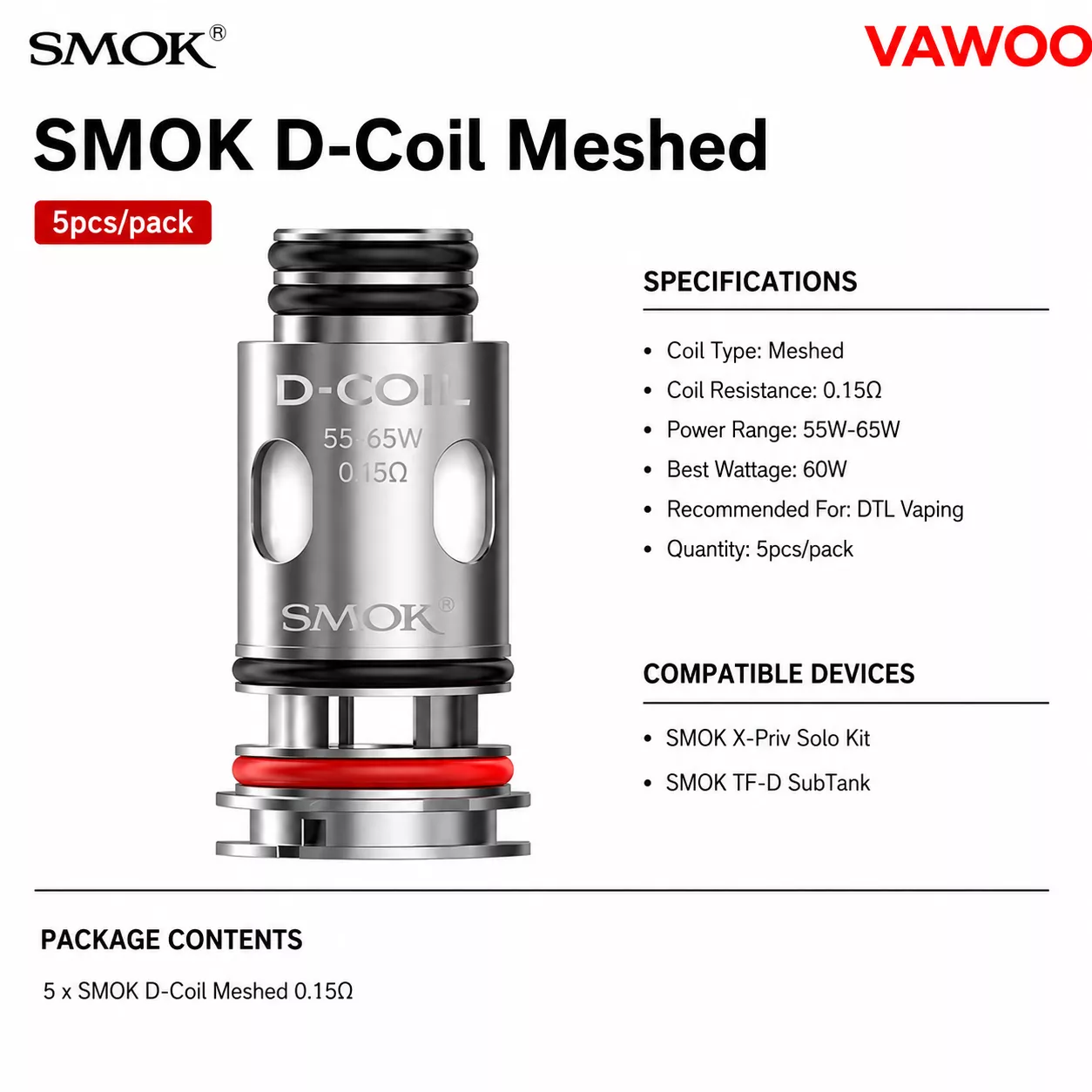 Smok D-Coil Series Replacement Coil for X-PRIV Solo Kit,TF-D Tank,SUPA Kit,SUPA PRO Kit(5pcs/pack) replacement coil - related product image