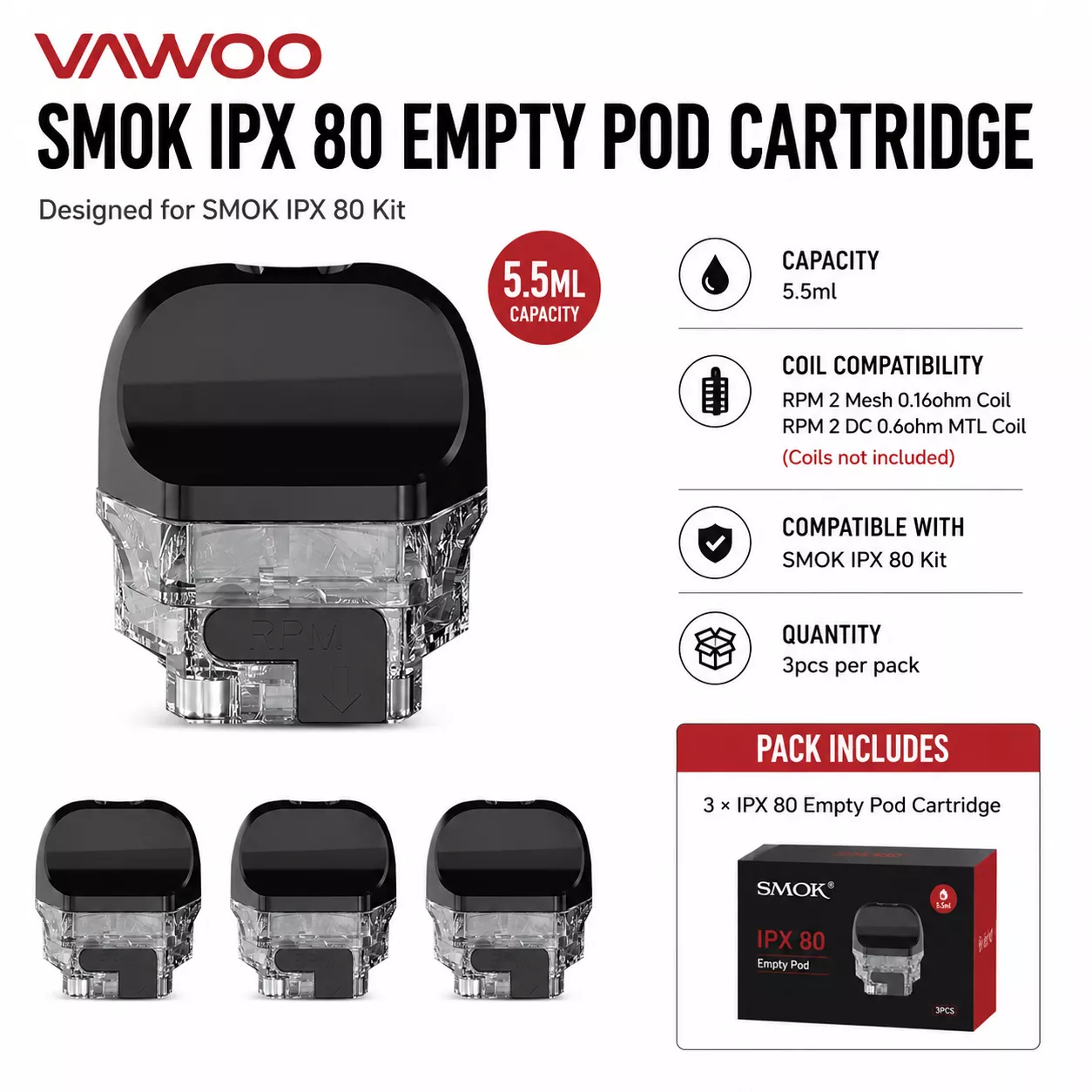 SMOK IPX 80 Empty Pod Cartridge pod system for coils & atomizers - related product image