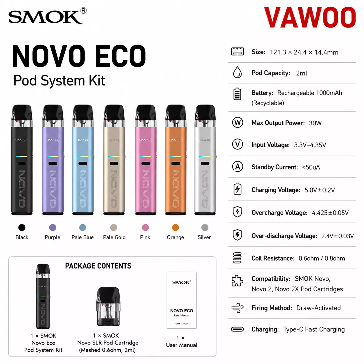 SMOK Novo Eco Pod System Kit 1000mAh 2ml (Max 30W) by Vapour Store pod system for pod systems - main product image