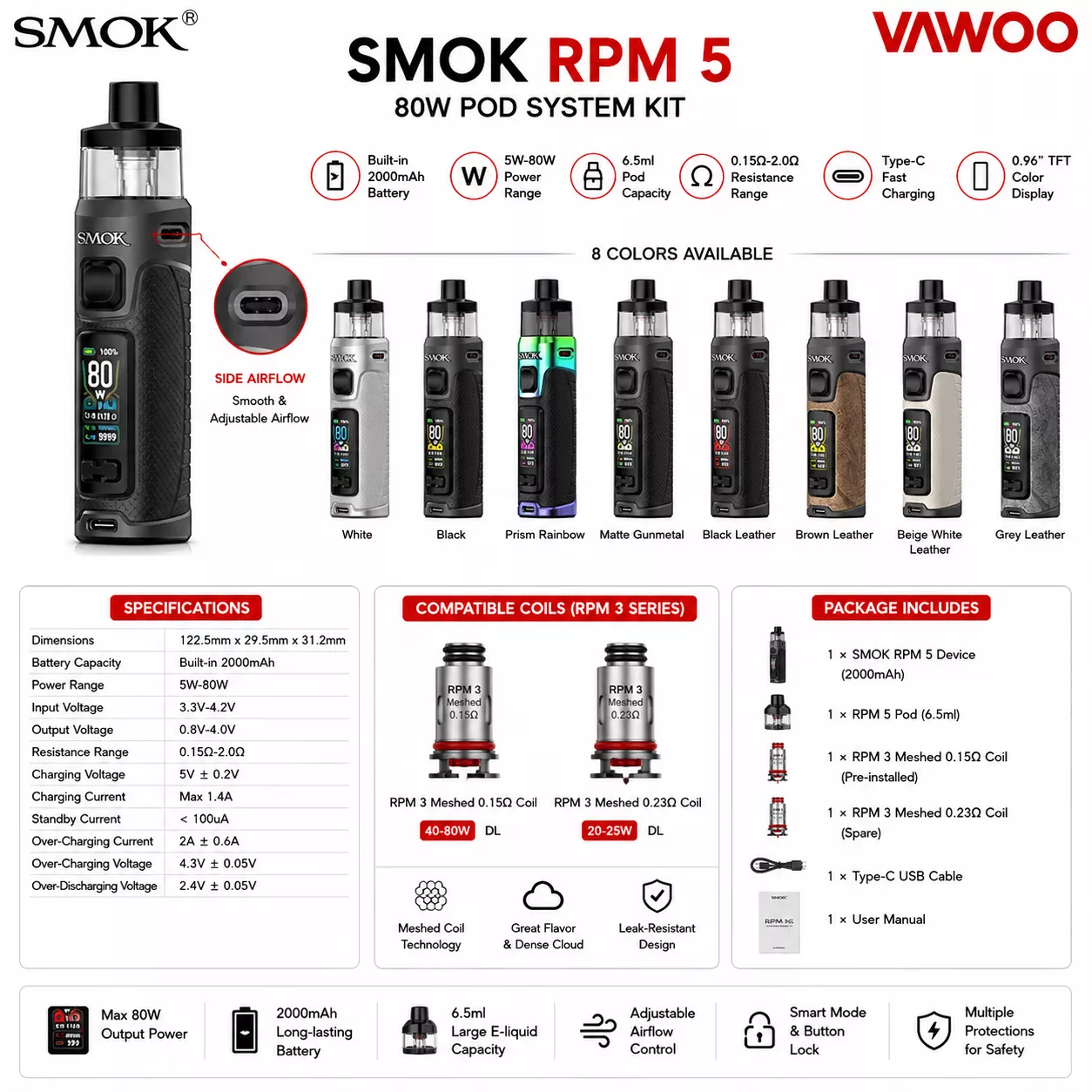 Smok RPM 5 80W Pod System Kit 2000mAh 6.5ml pod system for pod systems - related product image