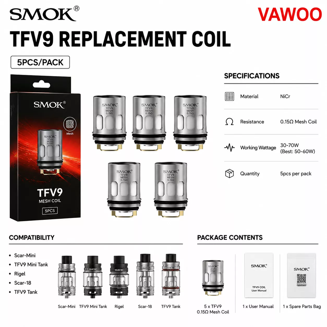 SMOK TFV9 Replacement Coil by Vaping Space replacement coil for coils & atomizers - main product image