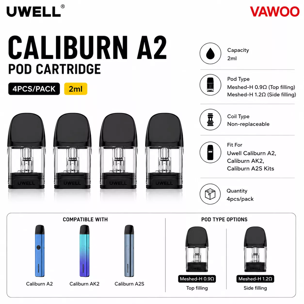 Uwell Caliburn A2 Pod Cartridge pod system for coils & atomizers - related product image