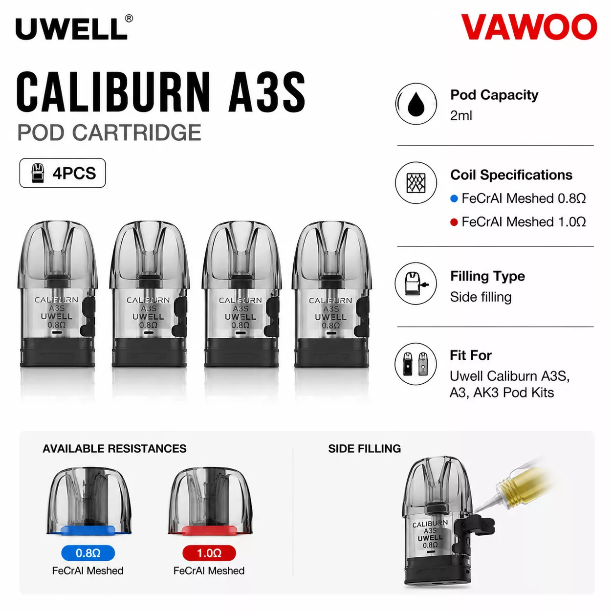 Uwell Caliburn A3S Pod Cartridge pod system for coils & atomizers - main product image