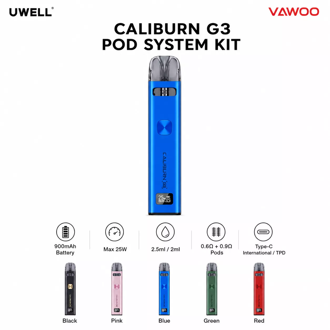Uwell Caliburn G3 Pod System Kit 900mAh 2.5ml / 2ml pod system for pod systems - related product image