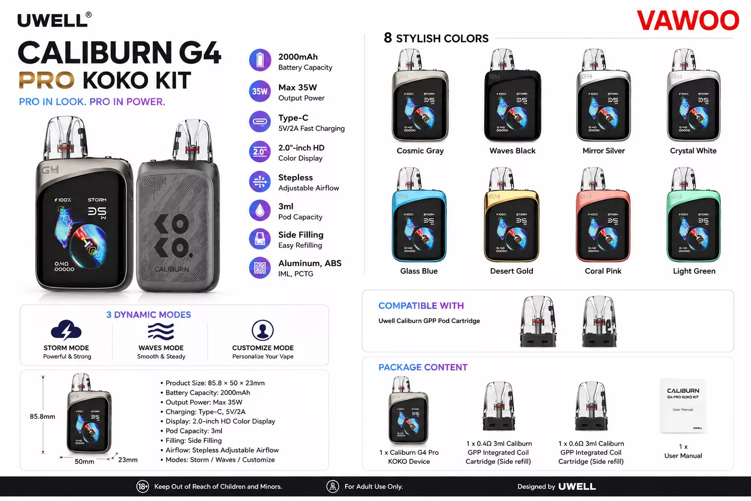 Uwell Caliburn G4 Pro KOKO Kit vape kit for pod systems - related product image