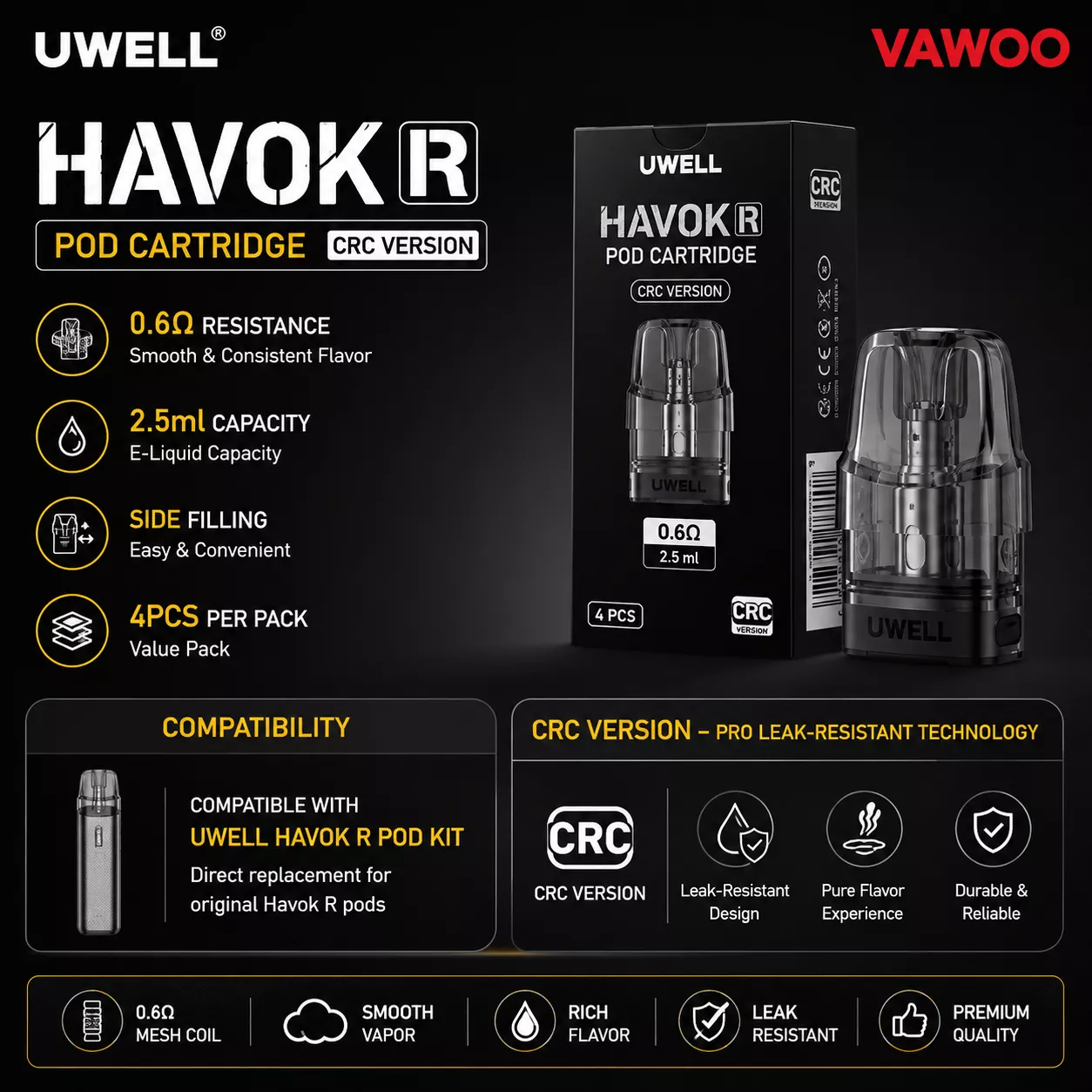 Uwell Havok R Pod Cartridge CRC Version pod system for pod systems - main product image
