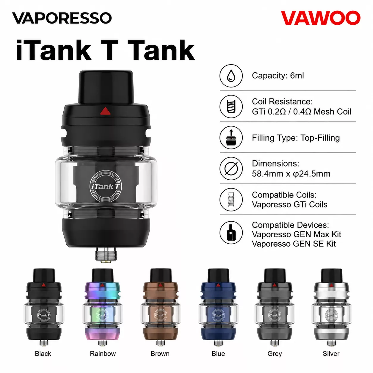 Vaporesso iTank T Tank atomizer tank for coils & atomizers - main product image