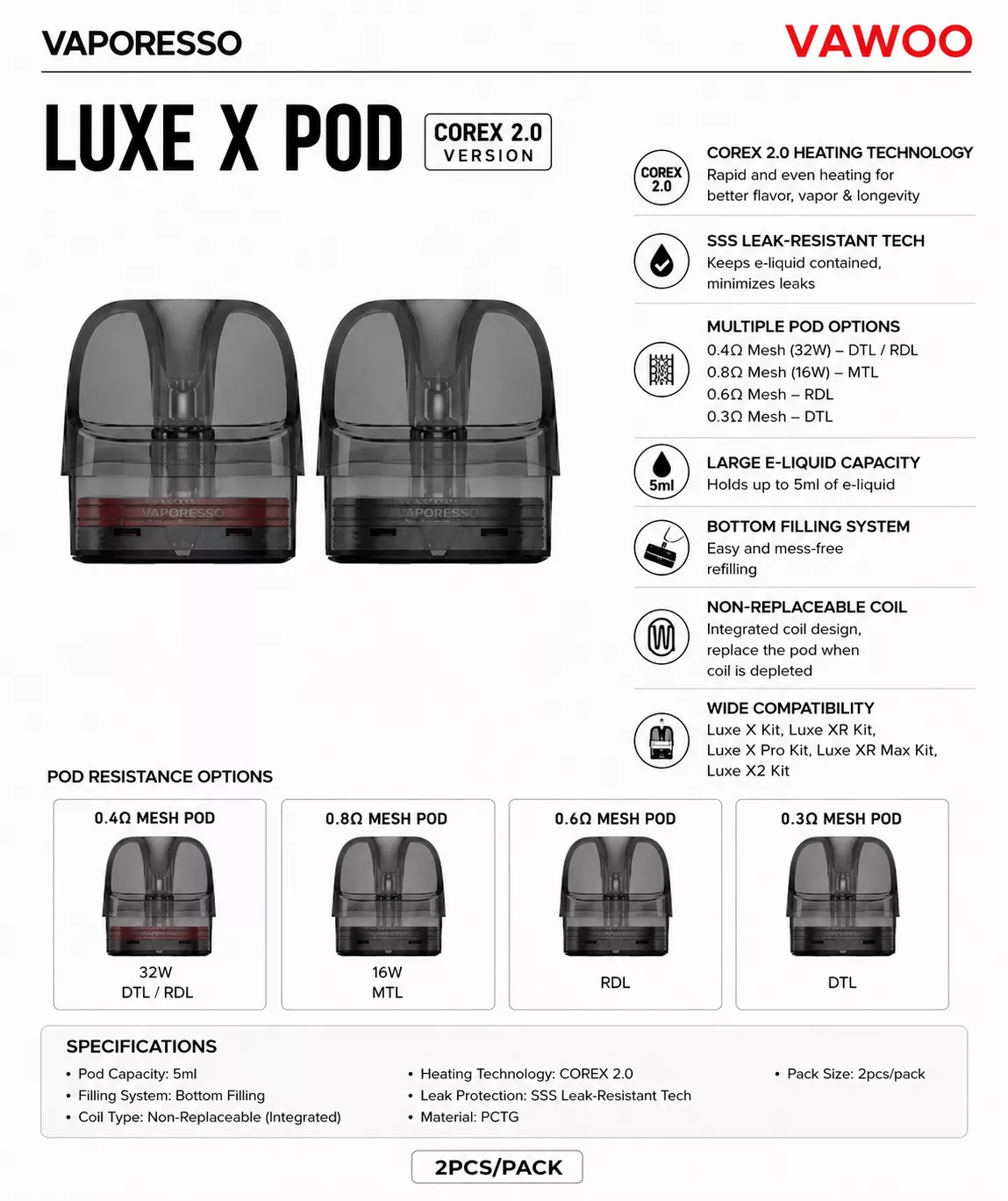 Vaporesso Luxe X Pod COREX 2.0 Version replacement coil for pod systems - related product image