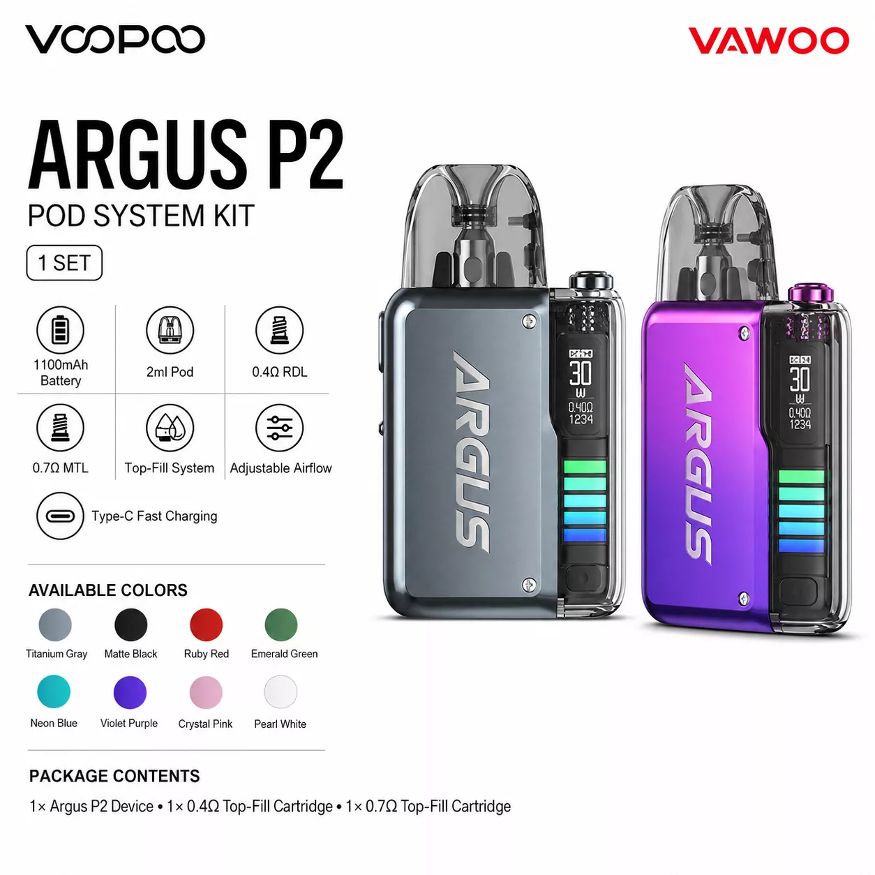 VOOPOO Argus P2 Pod System Kit 1100mAh 2ml pod system for pod systems - related product image