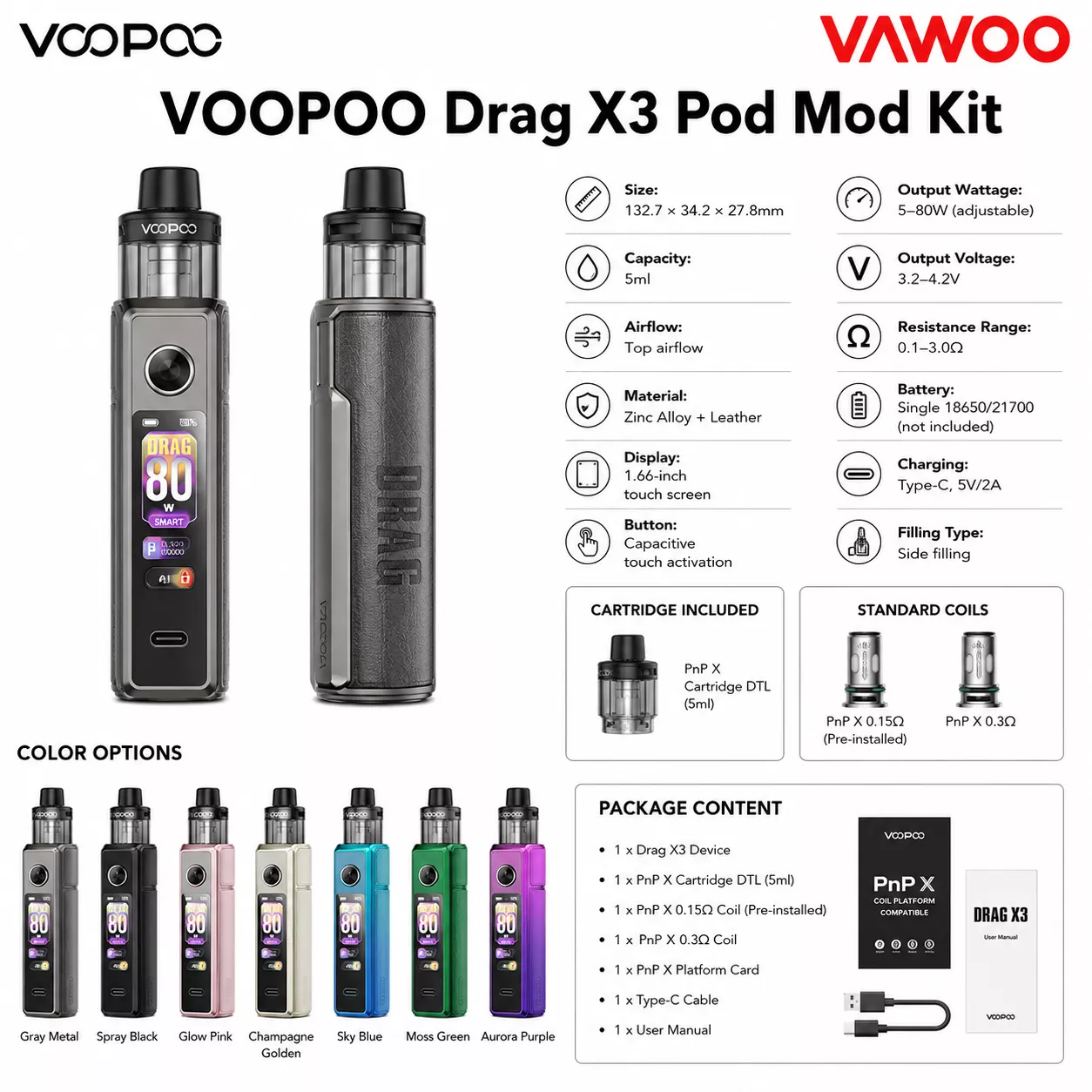 VOOPOO Drag X3 Pod Mod Kit vape mod for pod systems - related product image