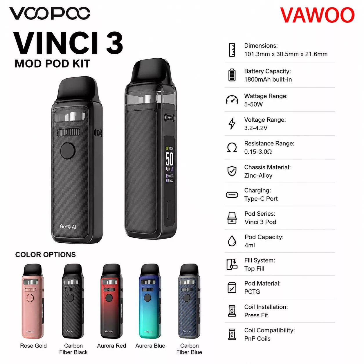 VOOPOO VINCI 3 Mod Pod Kit 1800mAh 4ml vape mod for pod systems - related product image