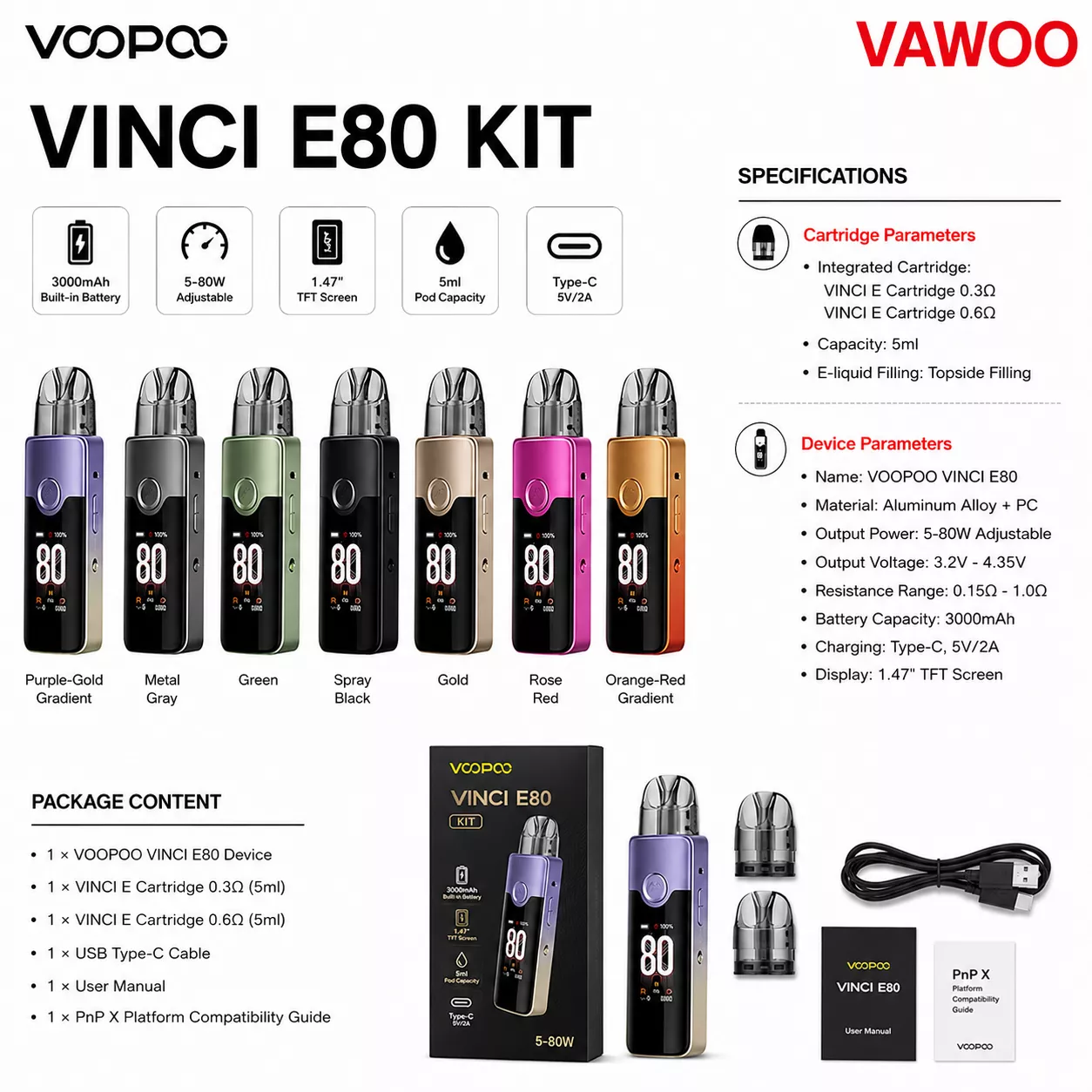 VOOPOO VINCI E80 Kit vape kit for pod systems - main product image